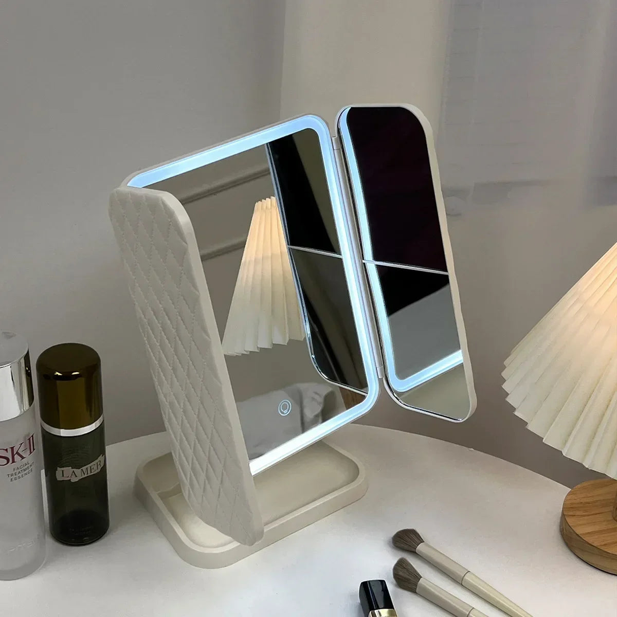 LED Trifold Makeup Mirror with Smart Lighting - Perfect for Dorms and Beauty Touch-Ups